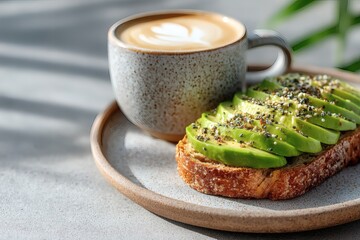 Delicious Avocado Toast with Coffee Cafe Setting Food Photography Bright Ambiance Close-up View