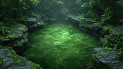 Morning mist over algae ponds cinematic biofuel production natural environment lush viewpoint