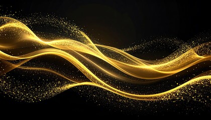 Abstract golden wavy lines on black background