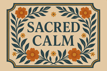 Obraz premium Sacred Calm Vintage. Sacred Calm — Vintage Poster style, serif framed typography with floral and laurel motifs, subtle grain on