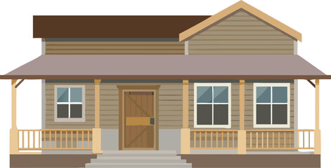 A small house featuring a welcoming porch, surrounded by greenery and a clear blue sky.