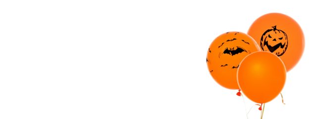 Orange Halloween motif balloons for festivities, isolated, PNG