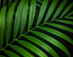 Close-up palm fronds on black background