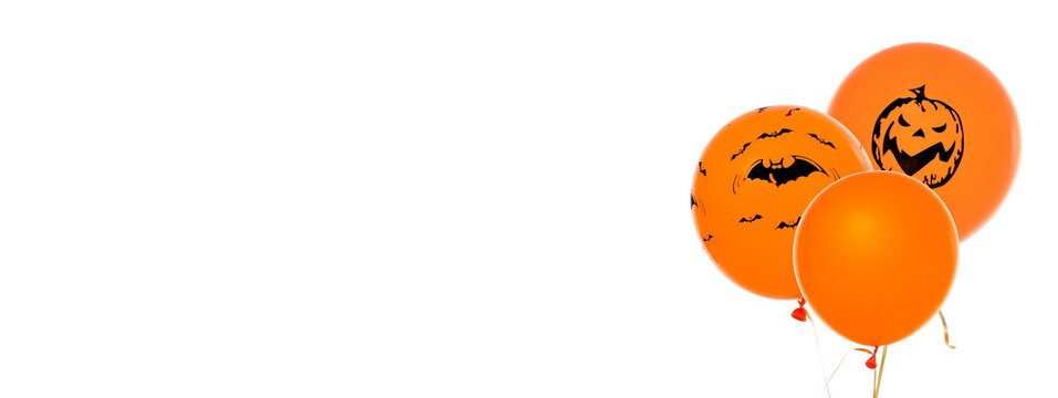 Orange Halloween motif balloons for festivities, isolated, PNG