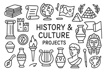 Fototapeta premium History and Culture Icons. History and culture projects. Hand-drawn doodle illustration history and culture projects books,