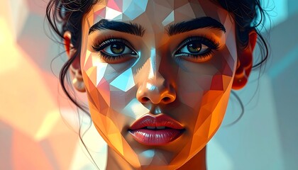 Close-up polygonal portrait of a woman