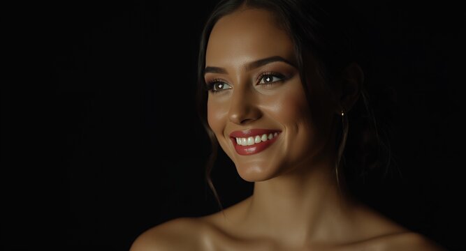 Smiling woman portrait, beauty, headshot, female model, cosmetics, makeup, skincare, fashion, elegant, glamour, attractive, happy, confident, healthy, lifestyle, wellness, clean beauty, natural b