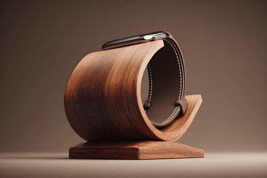 Showcase your timepiece: Single walnut watch stand, product angled image, highlighting exquisite craftsmanship and design.