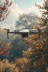 drone flying in the forest