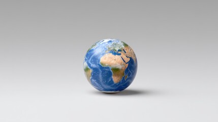 Fototapeta premium Realistic Globe Model Representing Continents, Oceans, and Landforms in Vibrant Colors Displayed on Gray Background