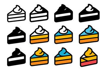 Fatty Cream Logo Variations. Set Logo of Fatty Cream Topping: Cream layer on cake slice. Logo set in vector style, emblematic variations. line, bold thick