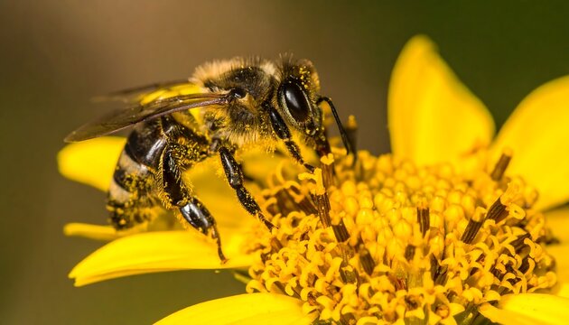 Bee pollinating a vibrant yellow flower