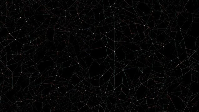 Dynamic abstract network of glowing points and lines on a deep black background, representing data connections and future technology concepts.