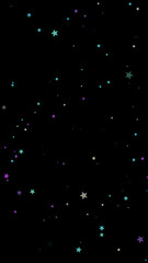 縦長サイズ 可愛らしいたくさんのキラキラ星演出素材（黄色・紫・水色）黒背景