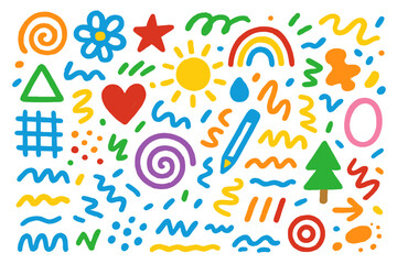Colorful Children's Doodle. Colorful Hand-drawn doodle Children illustration Abstract kids rug bright spirals, bold lines, playful