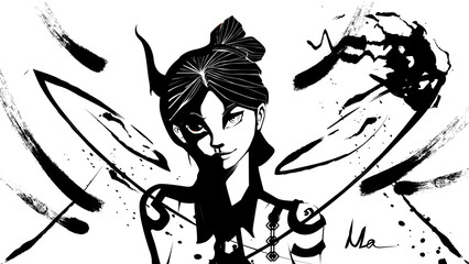 black and white image of a young woman