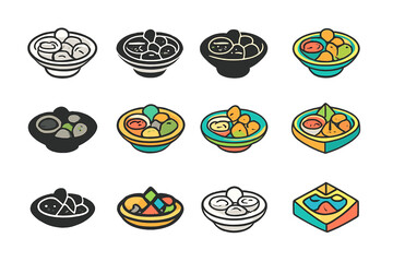 Lebanese Mezze Logo Set. Set Logo of Food culture and traditions: Lebanese mezze spread. Logo set in vector style, emblematic variations. line, bold thick