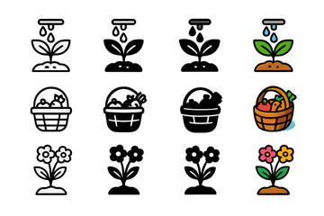 Drip Irrigation Icon Set. Icon Set of Drip Irrigation Components: Main pipe, Connector joint, Pressure regulator. Icons set in vector style, emblematic
