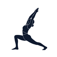 Fototapeta premium Serene Yoga Silhouette in Warrior Pose Representing Fitness, Wellness, and Healthy Lifestyle for Yoga Studios, Health Magazines, and Fitness Apps
