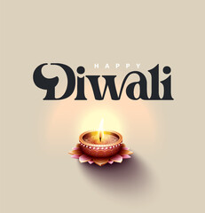 Happy Diwali festival with oil lamp, Rangoli decoration with Diya, Diwali holiday Background with rangoli, Diwali celebration greeting card,vector.