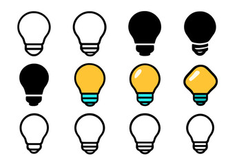 Naklejka premium Vanity Bulb Logo Display. Set Logo of Vanity Light Bulb: Bulb with screw base detail. Logo set in vector style, emblematic variations. line, bold thick line,