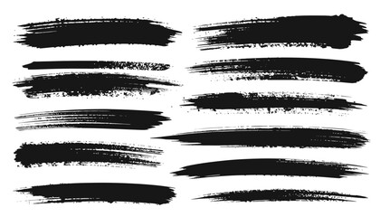 Black Paint Brush Strokes Collection Grunge Texture.