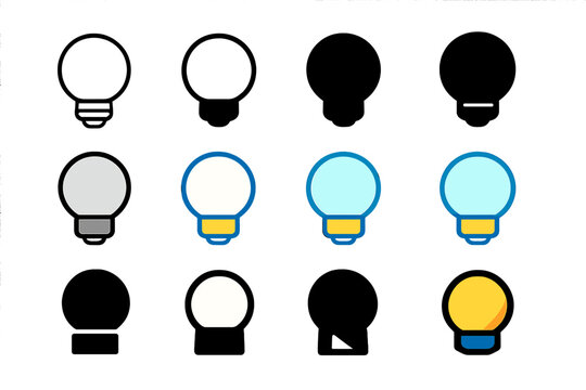 Logo Design Variations. Set Logo of Vanity Light Bulb: Single round frosted bulb. Logo set in vector style, emblematic variations. line, bold thick line, solid