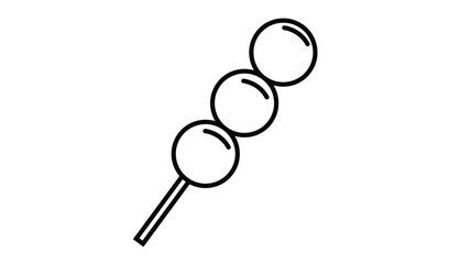 Simple line drawing of three round dumplings on a skewer