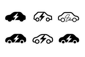Electric Car Logos. Electric Vehicles. Set Logo of Electric Vehicles: Lightning bolt car. 6 harmonious logo variations of the same