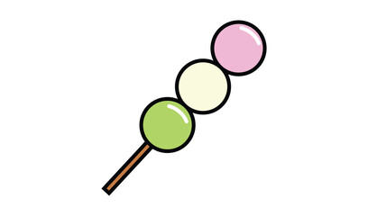 Three colorful dango balls on a skewer a traditional japanese sweet treat