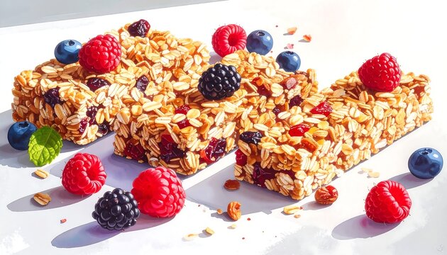 Colorful granola bars with berries - Powered by Adobe