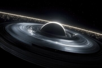 Accretion disk encircling a black hole, cosmic dust and starlight visible