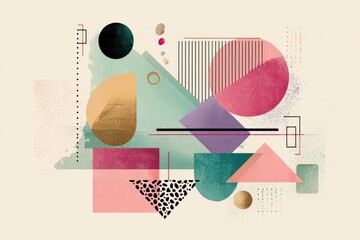 Abstract composition with geometric shapes and watercolor textures