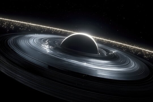 Accretion disk encircling a black hole, cosmic dust and starlight visible