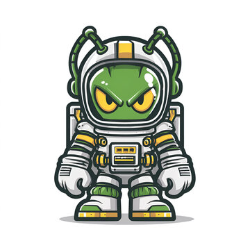 Cute cartoon alien astronaut mascot isolated on transparent background