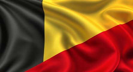 Fototapeta premium Close-up of a tri-color flag with black, yellow, and red vertical stripes waving in the wind