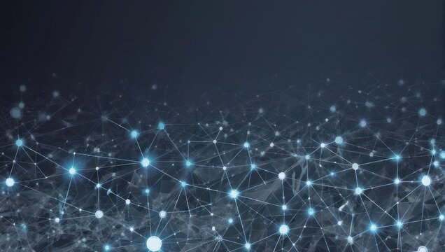 Dynamic glowing network connections illustrating digital data flow and global communication in a modern abstract background