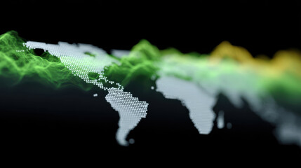 Digital world map with green and yellow waves showing climate data with ai technology for environmental analysis