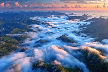 Misty mountain peaks at sunrise (1)