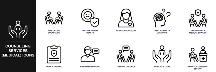 Counseling Services (Medical) Line Icon Set