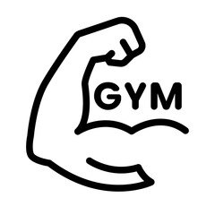 Flexing Arm with Gym Text Line Icon of Gym Memberships Icon Set