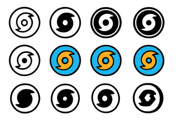 Hurricane Evacuation Logo Grid. Set Logo of Severe Hurricanes: Evacuation route sign. Logo set in vector style, emblematic variations. line, bold thick line,