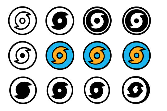 Hurricane Evacuation Logo Grid. Set Logo of Severe Hurricanes: Evacuation route sign. Logo set in vector style, emblematic variations. line, bold thick line,