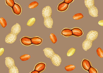 ピーナッツ 落花生　野菜　背景 模様　水彩 イラスト