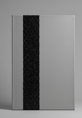 A striking minimalist canvas painting featuring a bold textured black stripe against a serene gray backdrop captured in