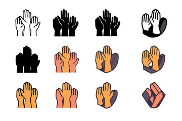 Fototapeta premium Unity Hands Logo. Set Logo of women's empowerment: raised hands in unity. Logo set in vector style, emblematic variations. line, bold thick line, solid black