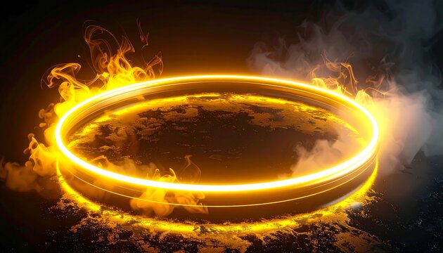Fiery glowing ring on dark surface