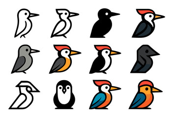 Fototapeta premium Woodpecker Logo Designs. Set Logo of Woodpecker: Woodpecker minimalist icon. Logo set in vector style, emblematic variations. line