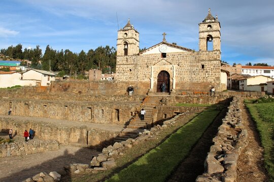 Pre-Columbian Inca ruins at Vilcas Huaman Archaeological Complex in Ayacucho, Peru.