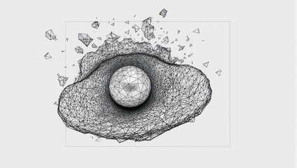 Dynamic abstract geometric explosion with central sphere creating a sense of powerful digital transformation and innovation.